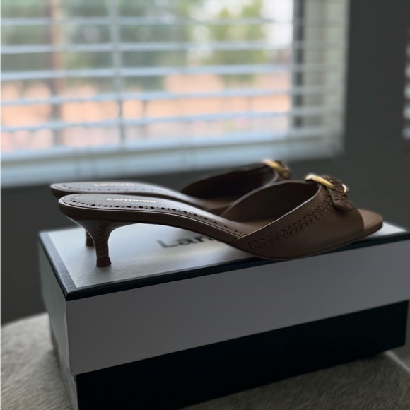 Larroude Tan Sandals with Gold Buckle - Picture 6 of 6